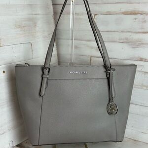 Michael Kors Ciara Pearl Grey Large Saffiano Leather Tote